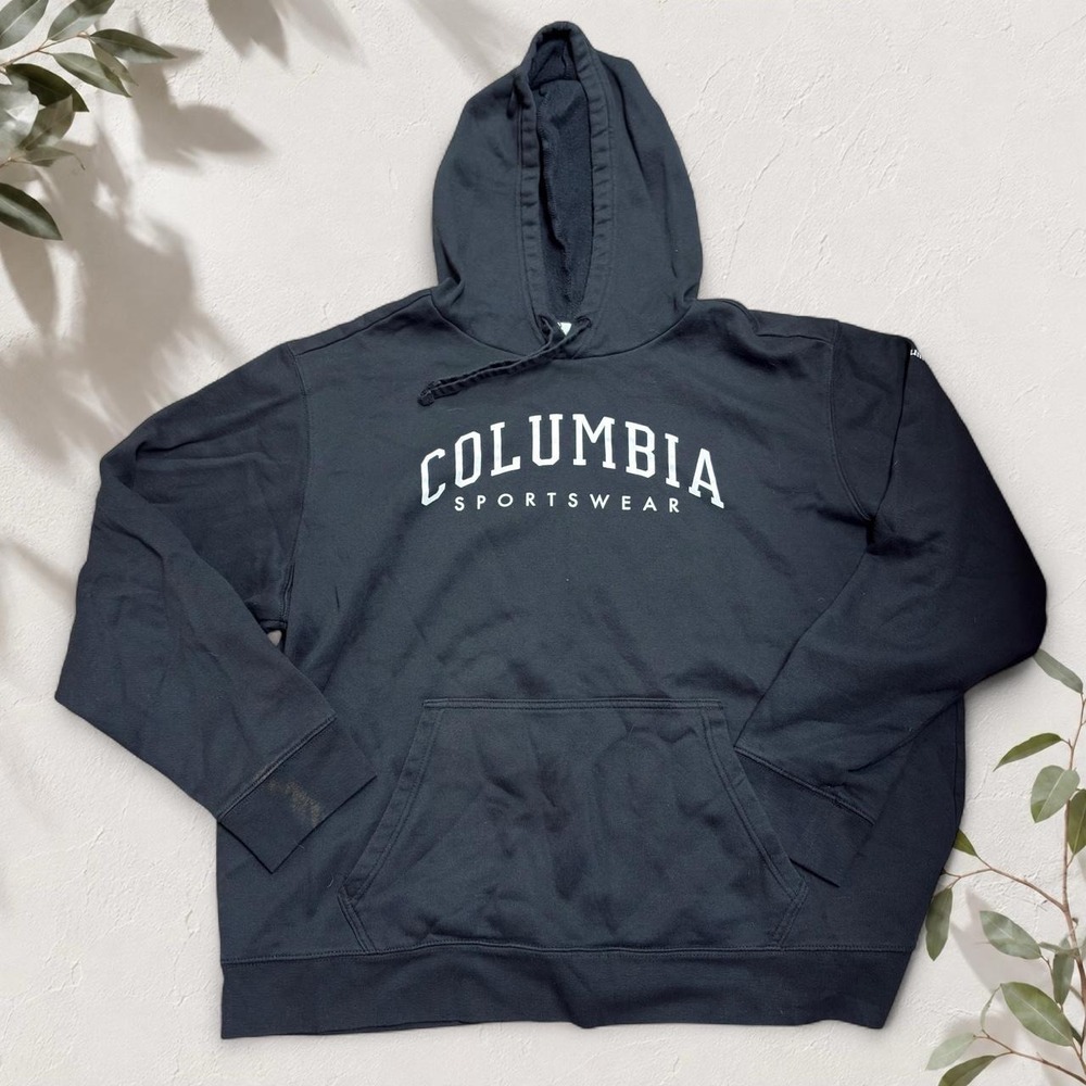 Columbia Sportswear Black Spellout Logo Hoodie Oversized Men XXL Outdoor Skater
